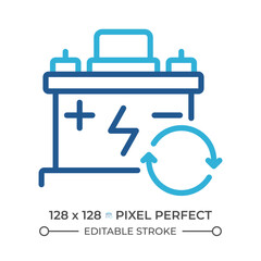 Car battery replacement two color line icon. Battery maintenance or recycling. Automotive services bicolor outline symbol. Duotone linear pictogram. Isolated illustration. Editable stroke