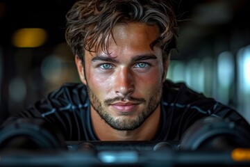 Man working out on fitness machine