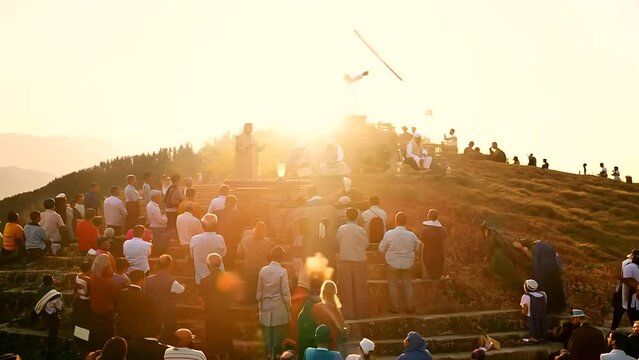 delivering the Sermon on the Mount, conveying His teachings and the Beatitudes to the crowd