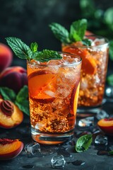 Iced peach cocktail with mint