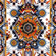 Seamless pattern with a Southwestern-inspired design. The pattern should feature bold colors and geometric shapes, such as triangles, diamonds, and chevrons. Ethnic fabric pattern.
