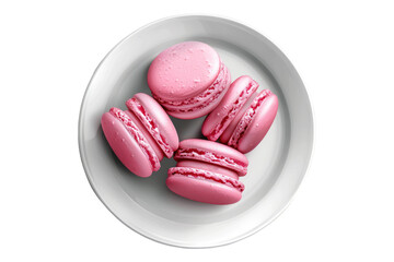 Fototapeta premium Pink macaroons on white plate isolated on transparent background