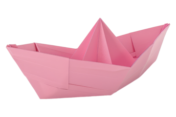 Pink paper boat isolated on transparent background
