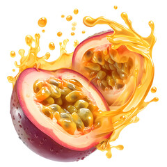 Passionfruit with splash, PNG image