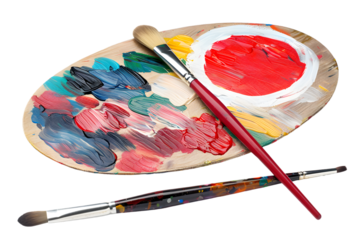 Palette and Paintbrush next to japan flag, PNG image