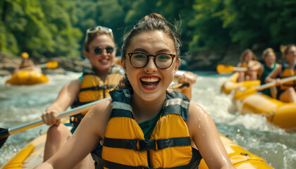 Summer Fun on the Water Friends Enjoying a Relaxing Paddle Boat Ride on a Sunny Day