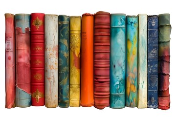 Stack of colorful books isolated on white background