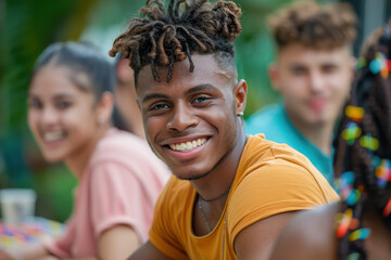 Summer Fun with Friends A Group of Diverse Friends Enjoying a Board Game on a Patio, Laughter and Camaraderie Fill the Air, Outdoor Games, Social Gathering, Patio Games, Summer Activities, Group