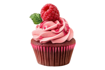 Raspberry cupcake isolated on transparent background