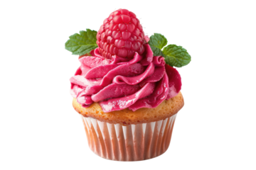 Raspberry cupcake isolated on transparent background