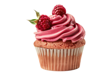 Raspberry cupcake isolated on transparent background