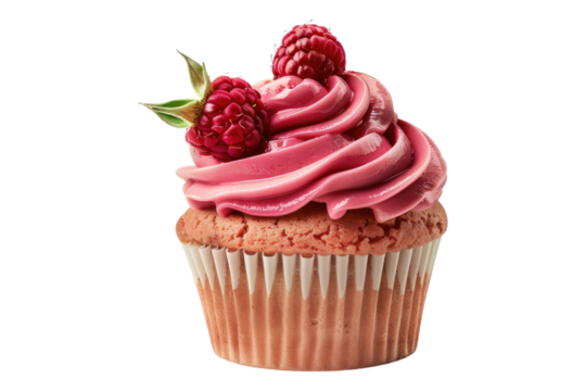 Raspberry cupcake isolated on transparent background