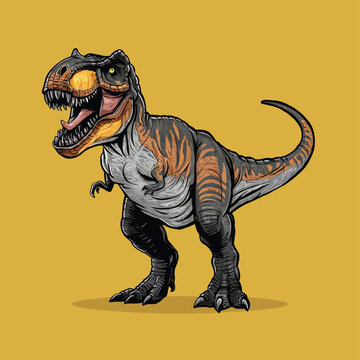  Tyrannosaurus rex or t rex dinosaur isolated on white. Comic style vector