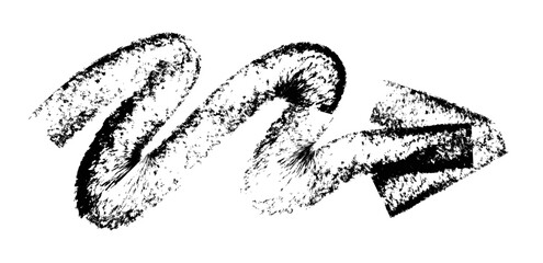 Hand drawn simple arrow drawn with wax crayon, chalk or charcoal. Uneven dry texture for underlining highlighting. Pencil drawn lines, strikethrough, grungy vector isolated on white