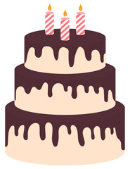 Flat illustration of birthday cake with candle isolated on white background.