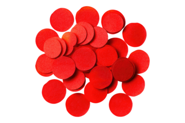 Red round adhesive stickers isolated on transparent background