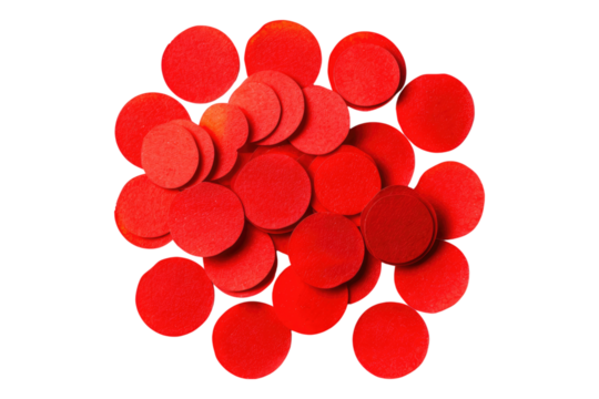 Red round adhesive stickers isolated on transparent background