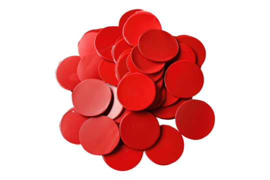 Red round adhesive stickers isolated on transparent background