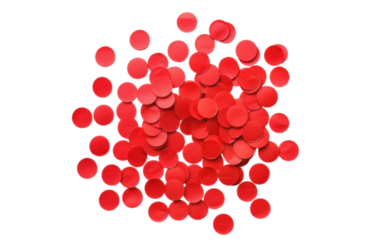 Red round adhesive stickers isolated on transparent background