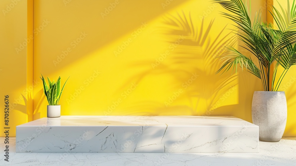 Poster Minimalist Yellow Wall with Marble Platform