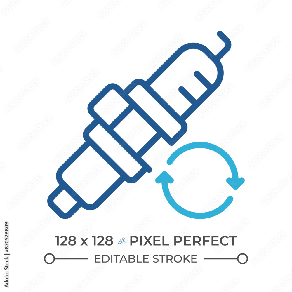 Aufkleber spark plug replacement two color line icon. ignition system upkeep. mechanical services. car mainten