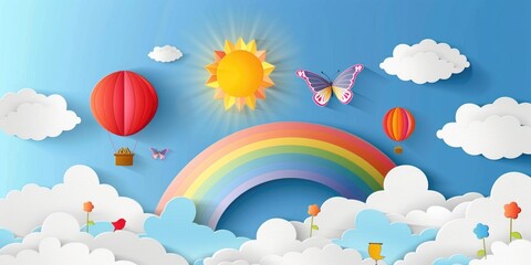 Rainbow and Balloons in Sky