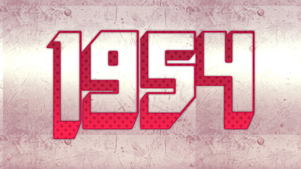 Cute 3d bold outline pink number design of 1954 on white background.