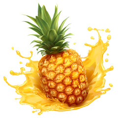 Pineapple with splash, PNG image