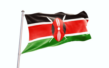 Kenya beautiful flag waving on white background with clipping path.