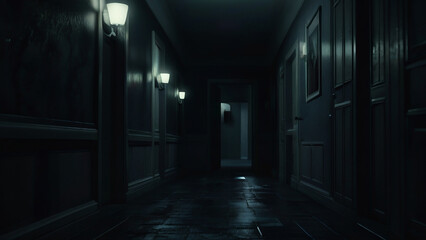 Horror city silent streets eerie buildings dark CGI for Game dev or Ghost Story | House Corridor