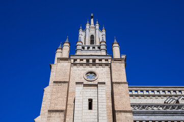 Ancient old stone Cathedral of Sacred Heart of Jesus in Tashkent in Uzbekistan. Facade of Catholic Church