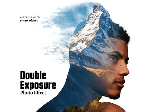 Double Exposure Effect. Contains Ai Generated Mountain Image	