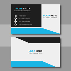 Clean Corporate Business Card Layout with blue color. Modern unique creative business card. Business card for business and personal use. Vector illustration design, Print ready,
