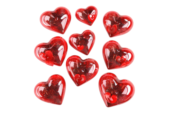 Set of red heart isolated on transparent background