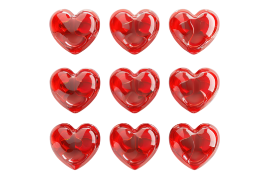 Set of red heart isolated on transparent background - Powered by Adobe