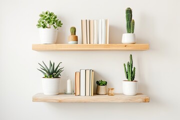 Wooden shelf with books and cactus - vintage effect style pictures