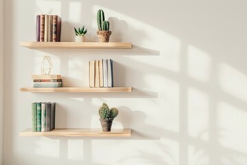 Wooden shelf with books and cactus - vintage effect style pictures
