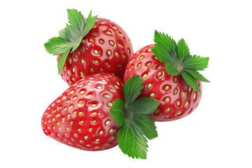 strawberries with leaves isolated on transparent background
