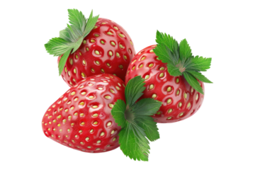 strawberries with leaves isolated on transparent background