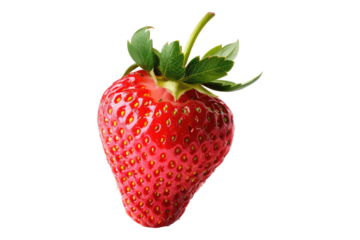 strawberries with leaves isolated on transparent background