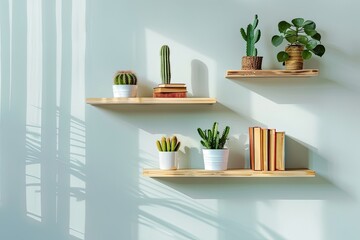 Wooden shelf with books and cactus - vintage effect style pictures