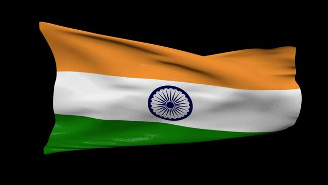 india flag waving in the wind transparent background 4K resolution