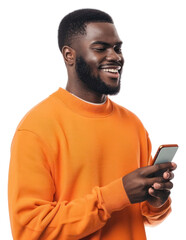 PNG Man smiling with smartphone