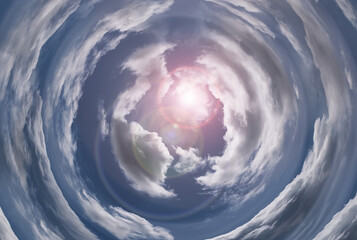 Tunnel from clouds background texture watercolor fairy-tale design unusual colorful