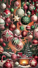 Fototapeta premium Beautiful Xmas pattern with ornaments