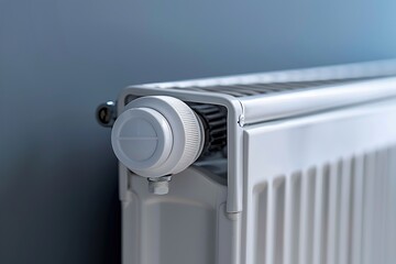 Electric Heater with Thermostat. Thermostatic Valve Temperature on a Radiator. Close-Up. Save Energy. Cost Price Hike. Smart Heater Convector. Central Heating. Storage Heaters Heating Home Electricity