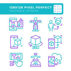 AR and VR technologies two color line icons set. Immersive experiences. Interactive technology and digital innovation bicolor outline iconset isolated. Duotone pictograms thin linear. Editable stroke