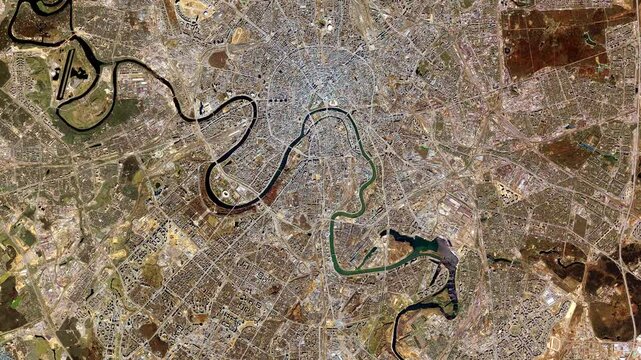 3D Aerial top satellite view of the city of  Russia 