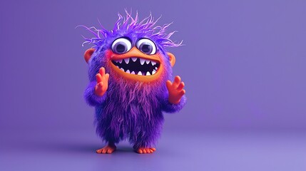 Naklejka premium T-shirt with an adorable animated character on a solid purple background.