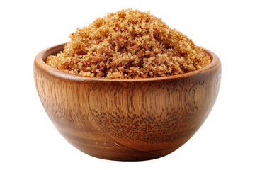Wooden bowl of brown sugar isolated on transparent background